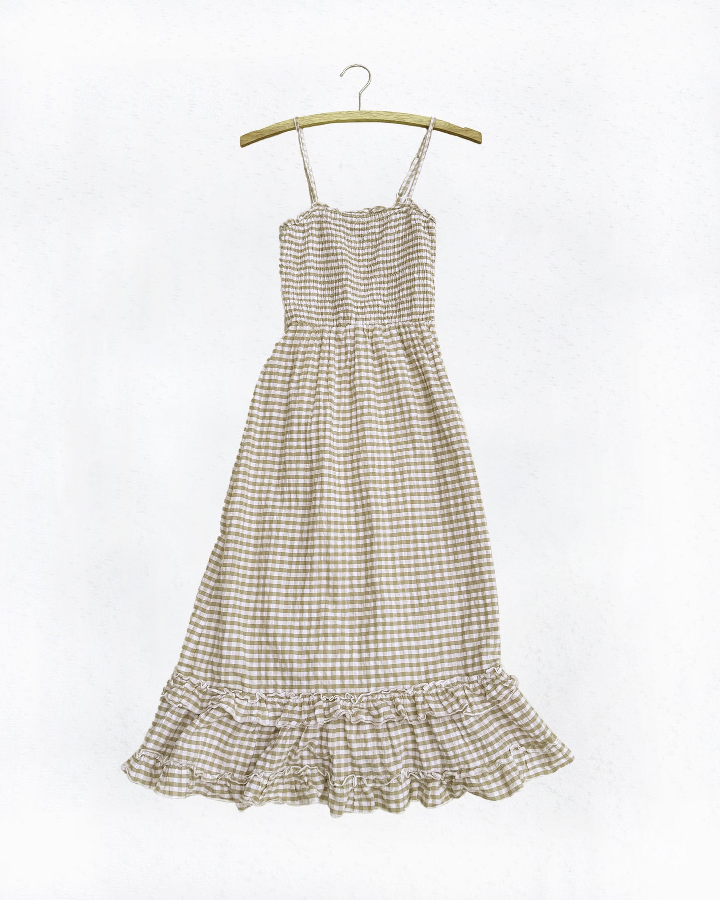 Gingham Ruffle Midi Dress (XS)