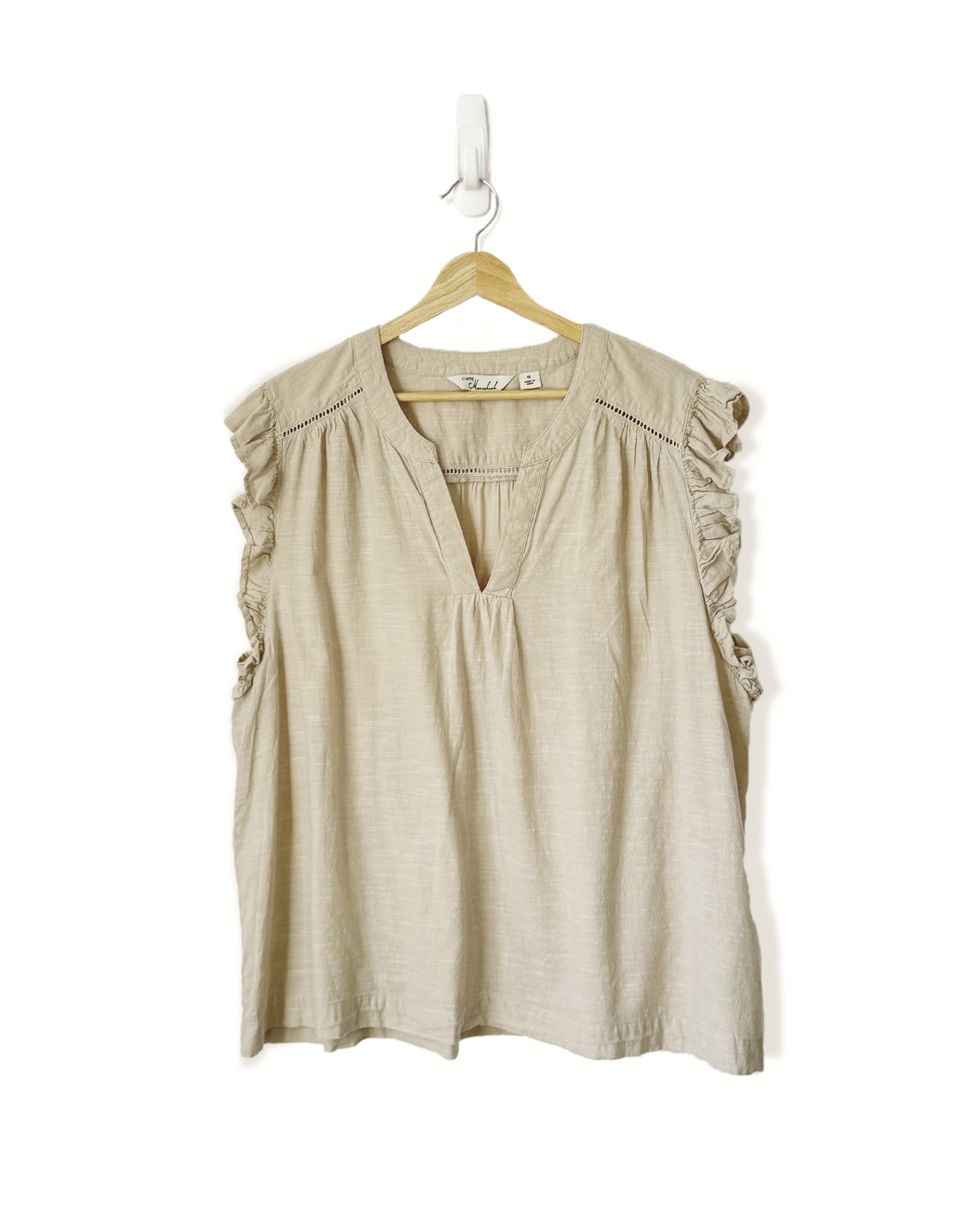 Beige Flutter Sleeve Cotton Top (XL)