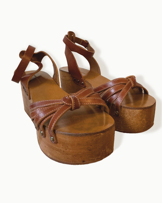 Isabel Marant Etoile Zia Leather Wooden Platform Wedge (38)