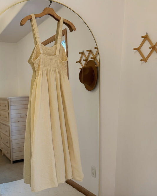 Honey Smocked Linen|Cotton Dress (M/L)