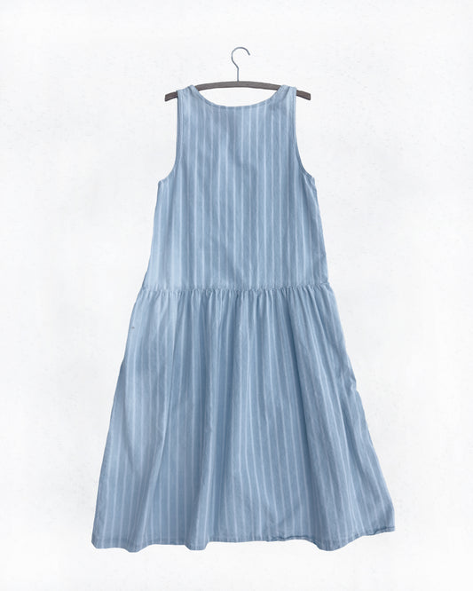 Vintage Stripe Drop-Waist Midi Dress (M/L)