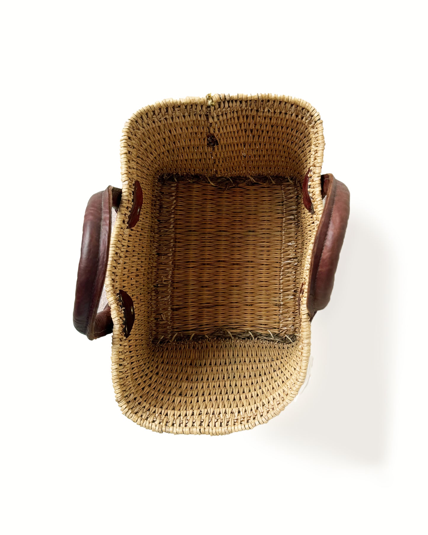 Wicker Woven Market Bag | Basket with Leather Handles