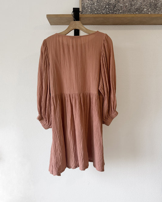Flowy Balloon Sleeve Gauze Dress (L)