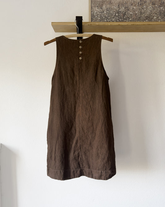 Linen Button-Back Sleeveless Shift Dress (S)