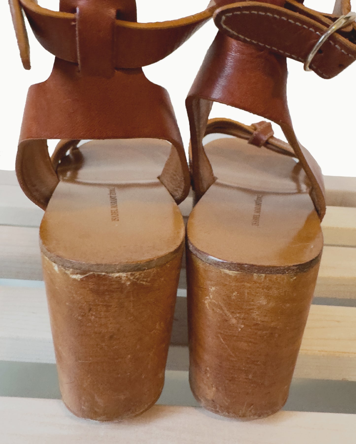 Isabel Marant Etoile Zia Leather Wooden Platform Wedge (38)