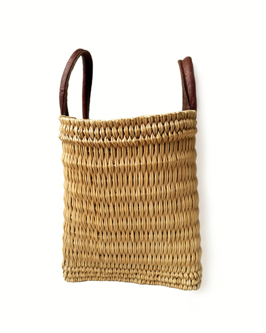 Wicker Woven Market Bag | Basket with Leather Handles