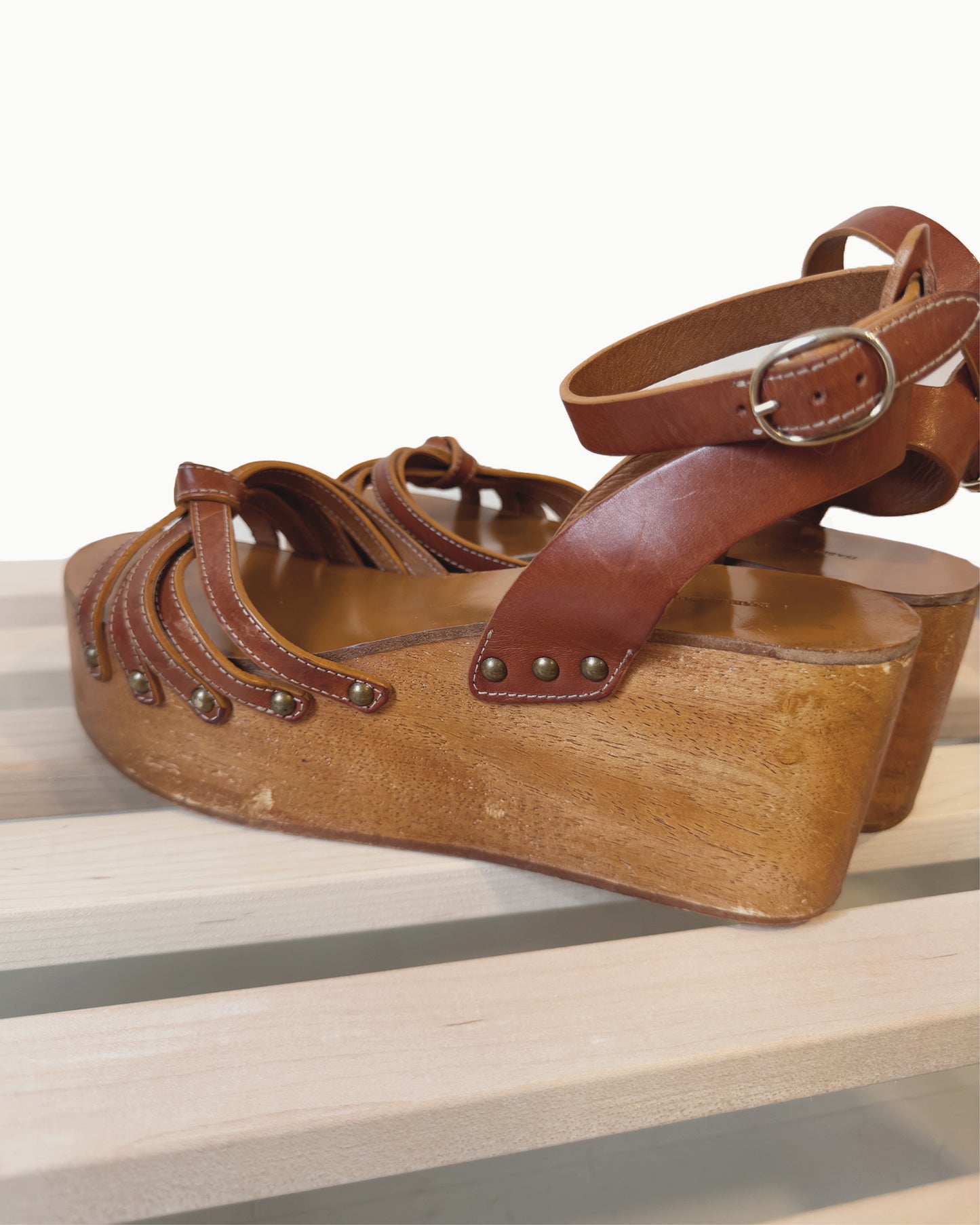 Isabel Marant Etoile Zia Leather Wooden Platform Wedge (38)