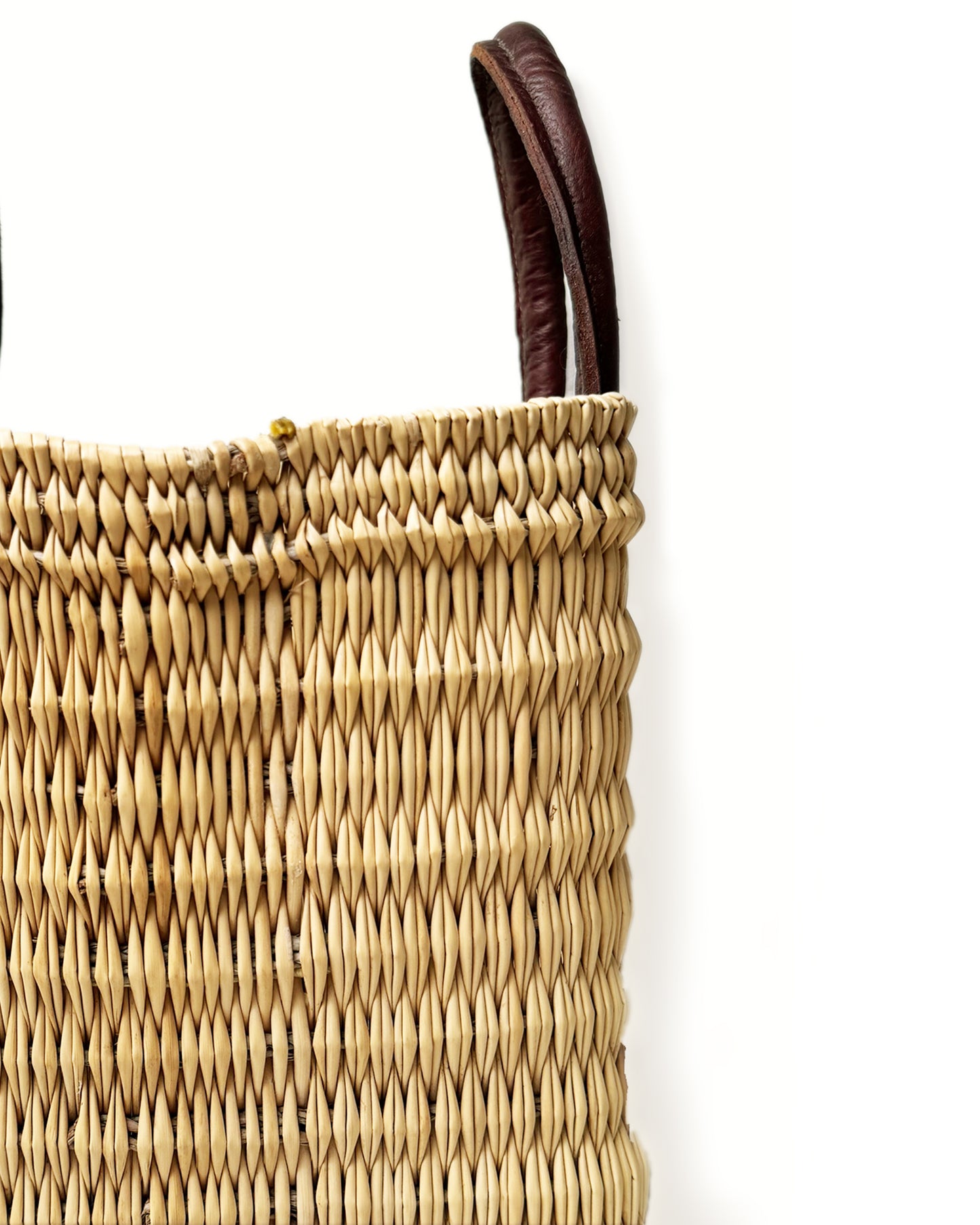 Wicker Woven Market Bag | Basket with Leather Handles