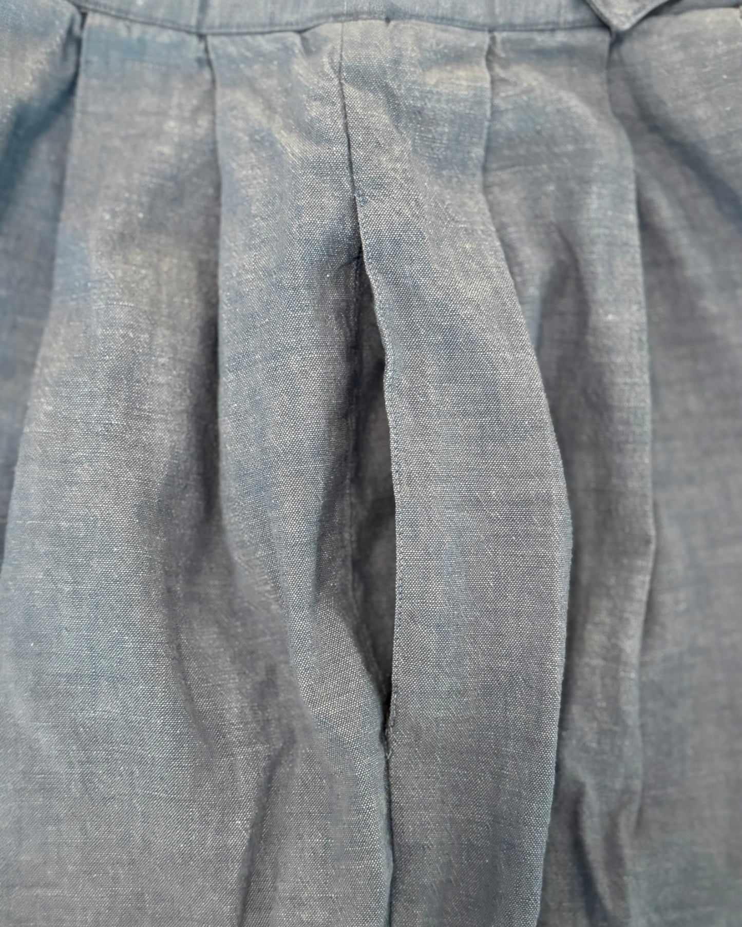 Vintage Light Blue Chambray Midi Skirt - Button Front Pleated Flared (Fits XS/S)