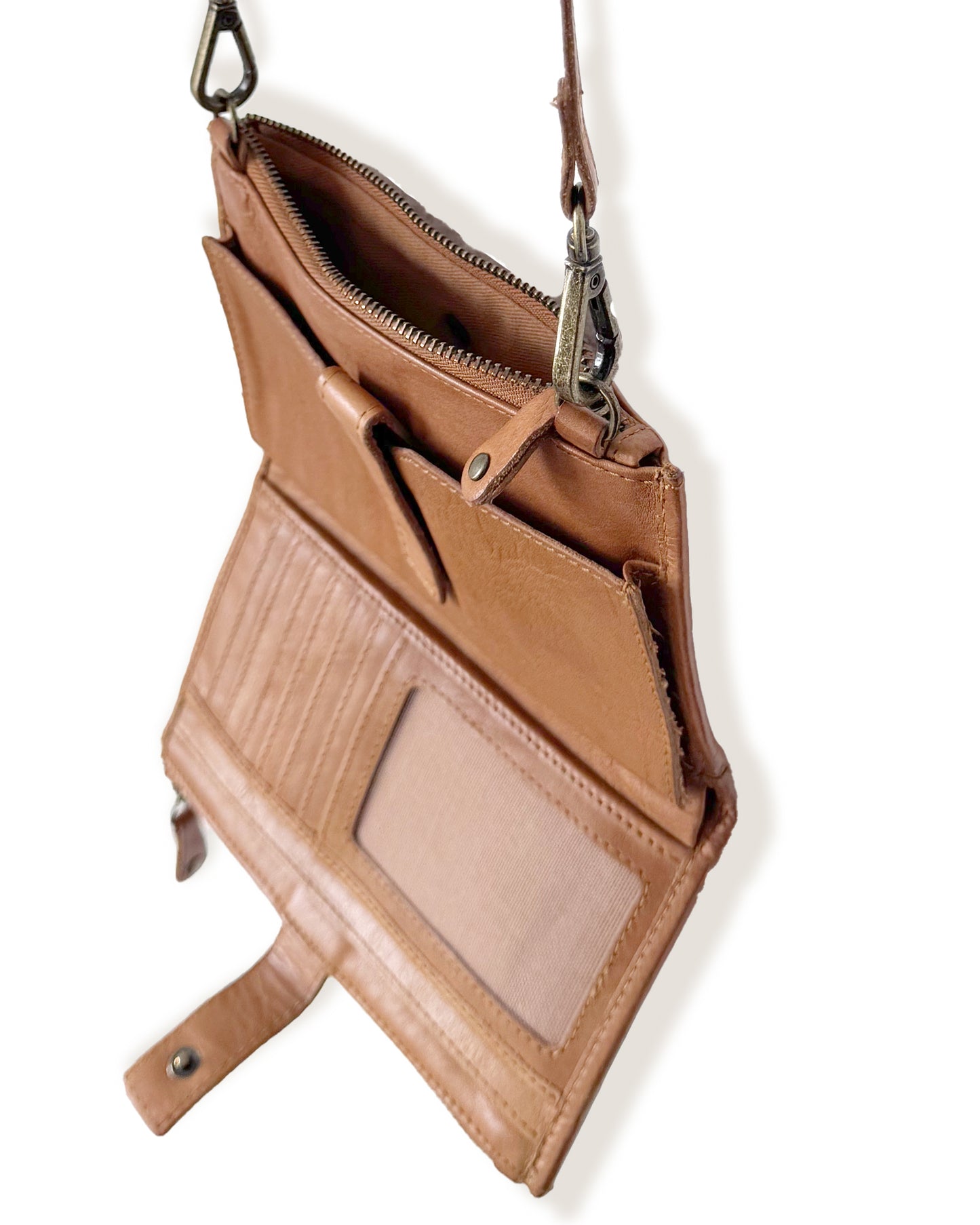 Brown Crossbody Genuine Leather Woven Purse | Wallet
