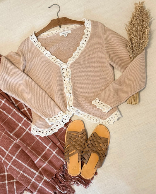 Crochet Trim Cardigan Sweater (M)