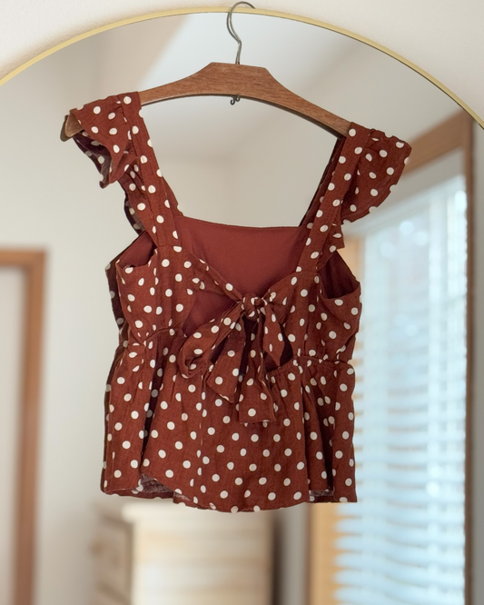 Polka Dot Peplum Linen Blend Tank Top (S)