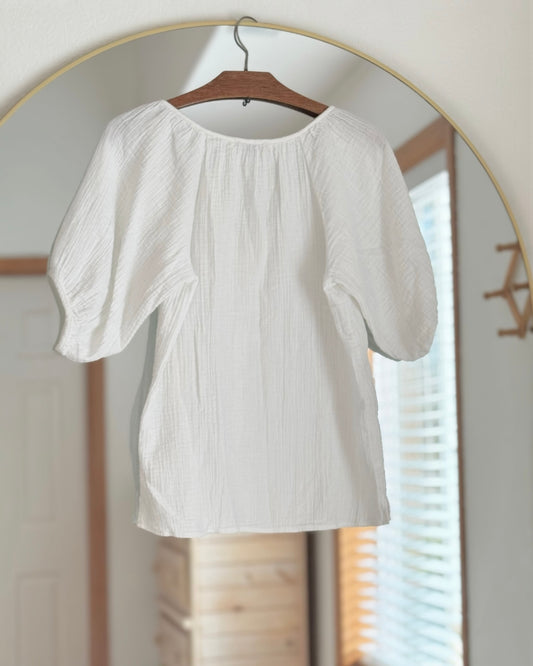 Gauze Puff Sleeve Top (XS-M)