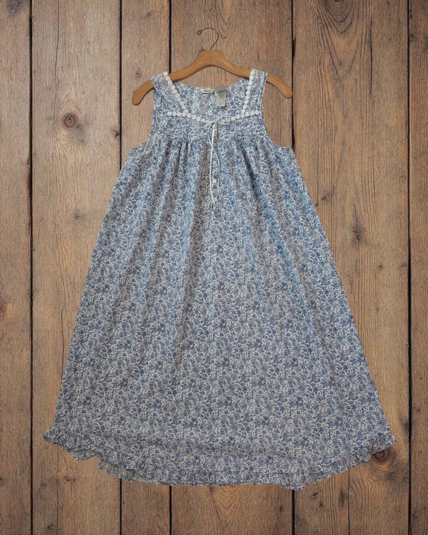Vintage-Inspired Cotton Midi Gown w/ Lace & Ruffle Trim (M)