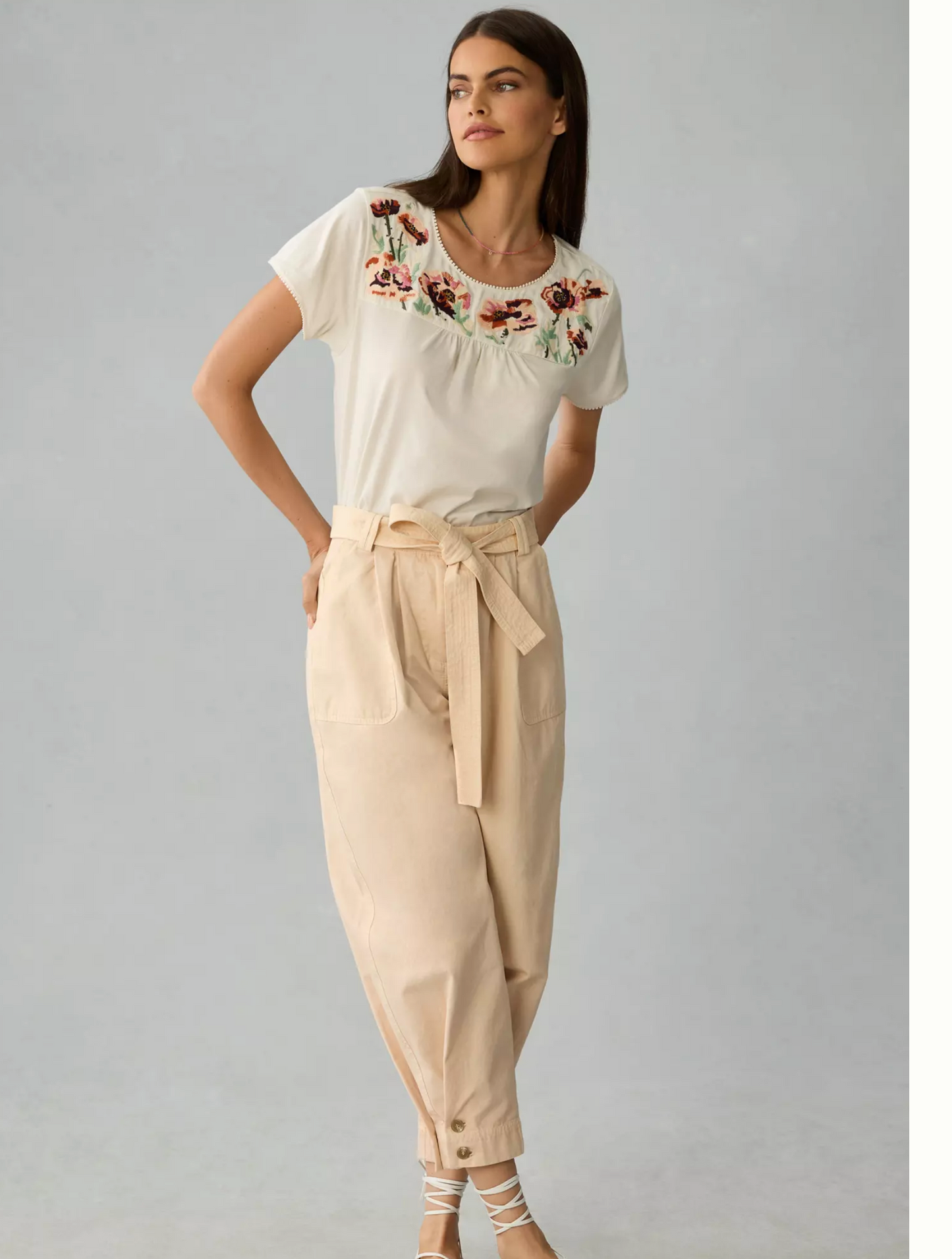 Anthropologie Tiny Fern Embroidered Cotton Tee (XS)