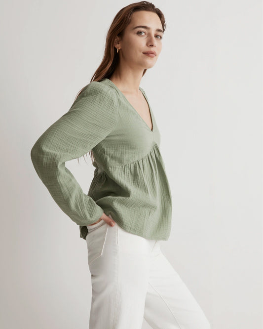 Madewelll Lightspun Gauze Peasant Top (L)
