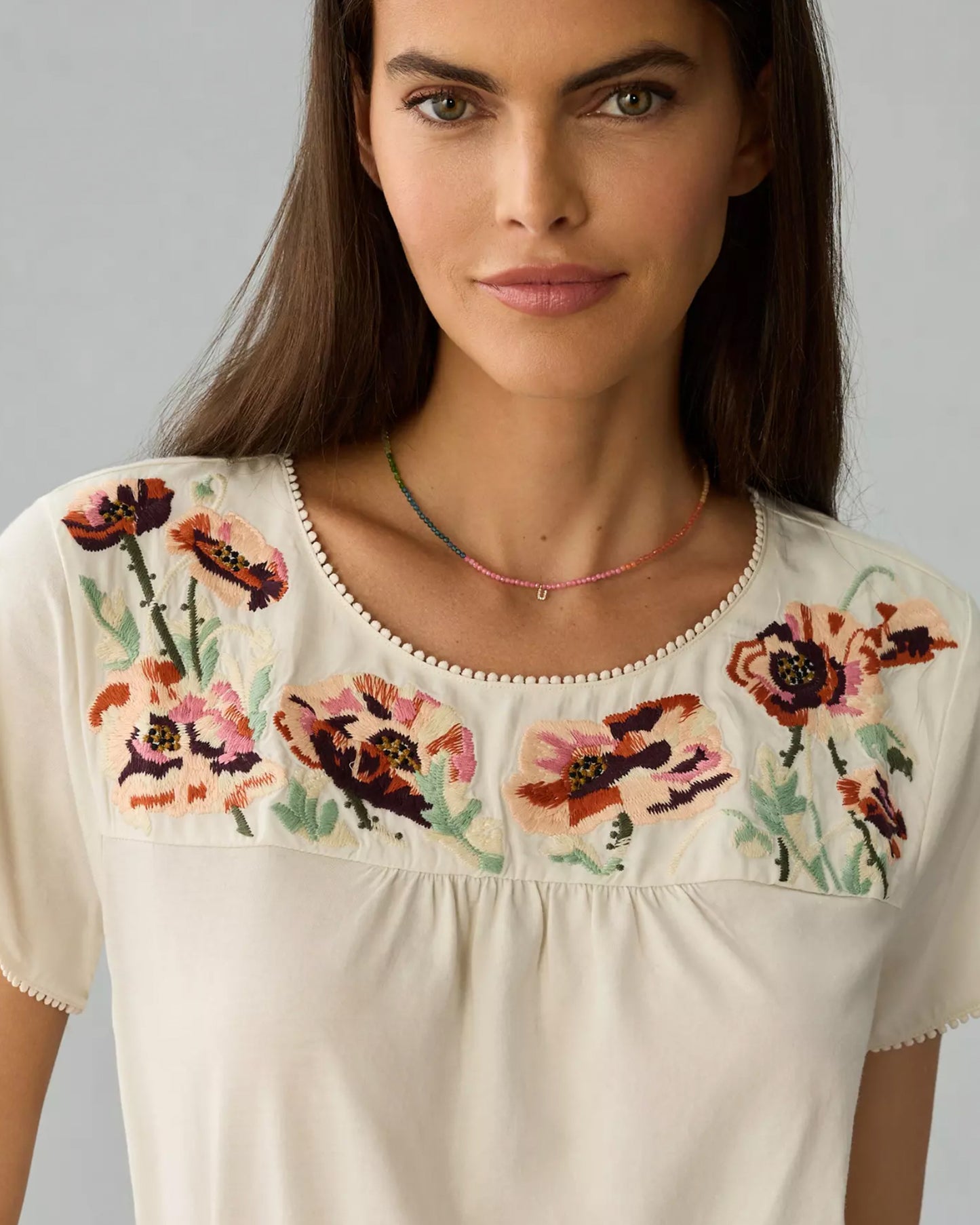 Anthropologie Tiny Fern Embroidered Cotton Tee (XS)