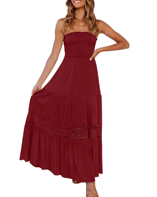 Bohemian Strapless Lace Trim Maxi Dress (XL)