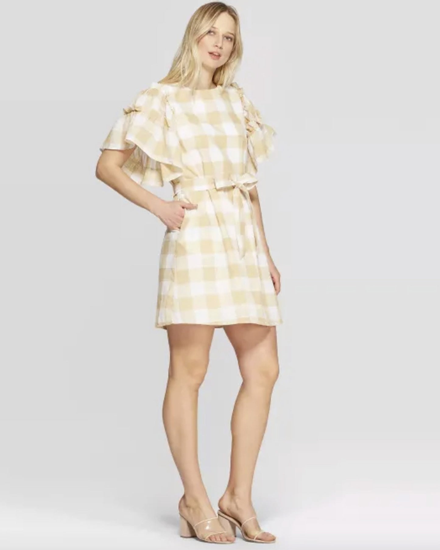 Gingham Ruffle Shift Dress (S)