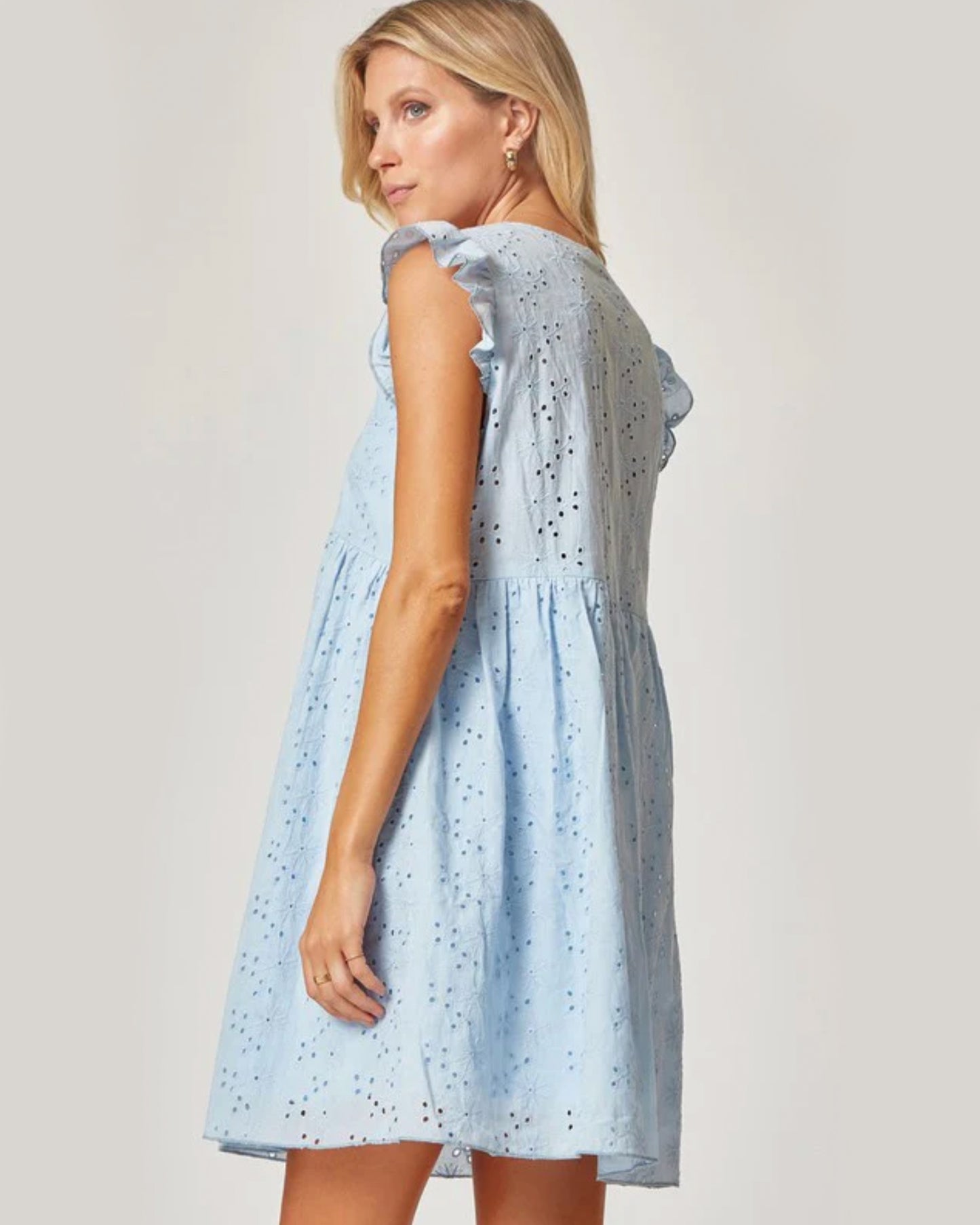 Eyelet Ruffle Sleeve Babydoll Dress (L)