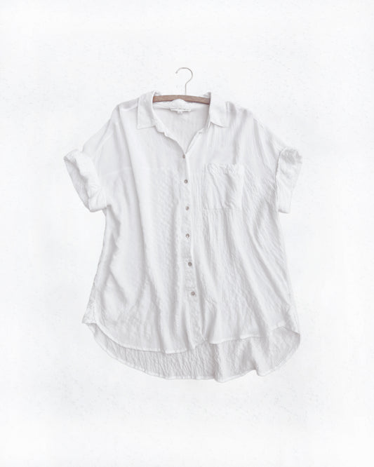 Oversized Seersucker Short-Sleeve Top (L)