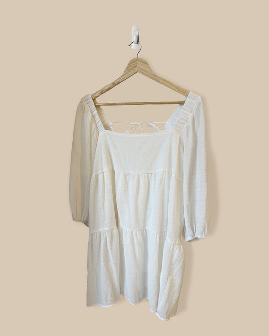 Balloon Sleeve Tiered Babydoll Dress (L)