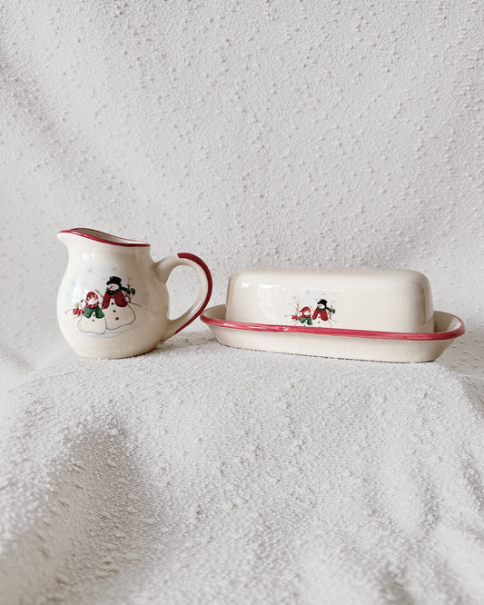 Vintage Christmas Butter Dish & Syrup Set