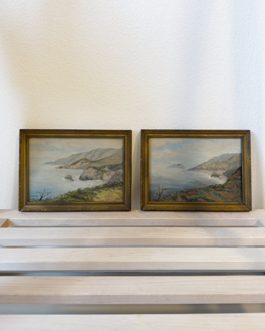 Vintage Coastal Mountain Oil Paintings (Set of 2)