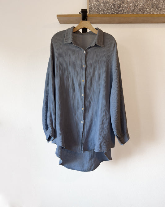 Gauze Button Top / Swimsuit Cover (M-XL)