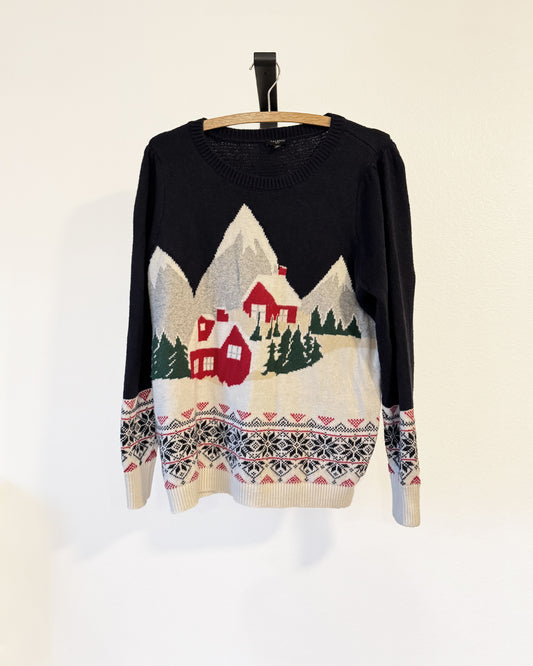 Talbots Winter Cabin Scene Christmas Sweater (L)