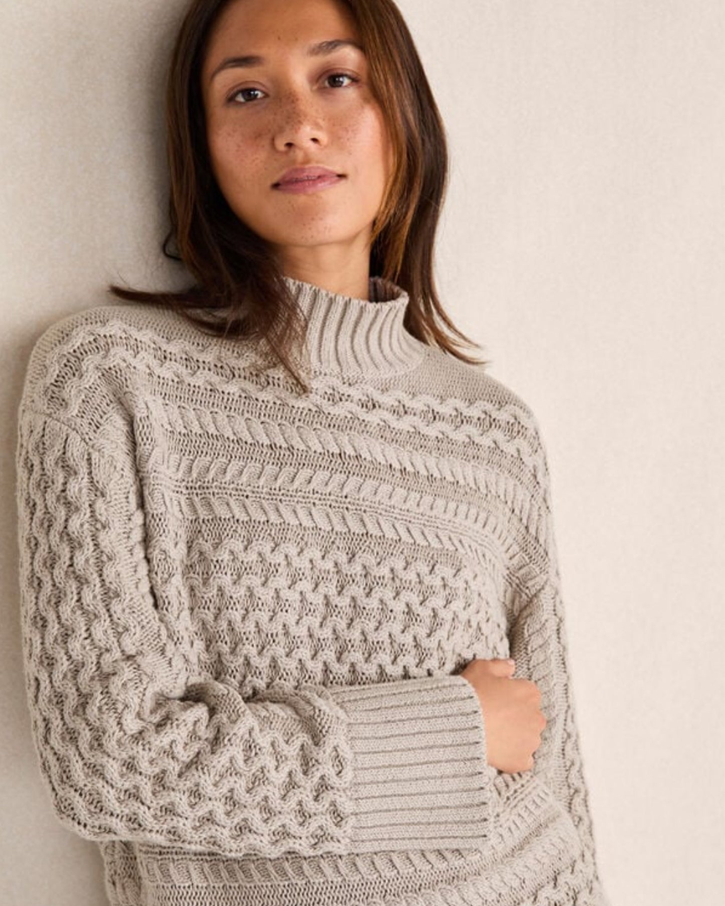 NEW Organic Cotton Cable Knit Funnel Neck Sweater (Medium - XXL)