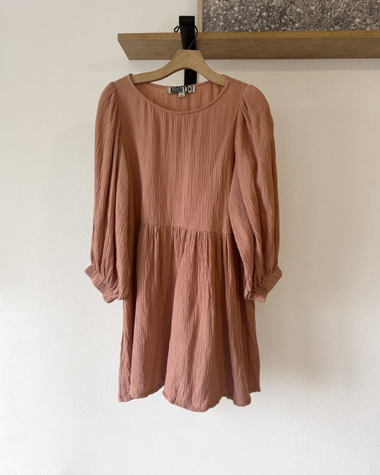 Flowy Balloon Sleeve Gauze Dress (L)
