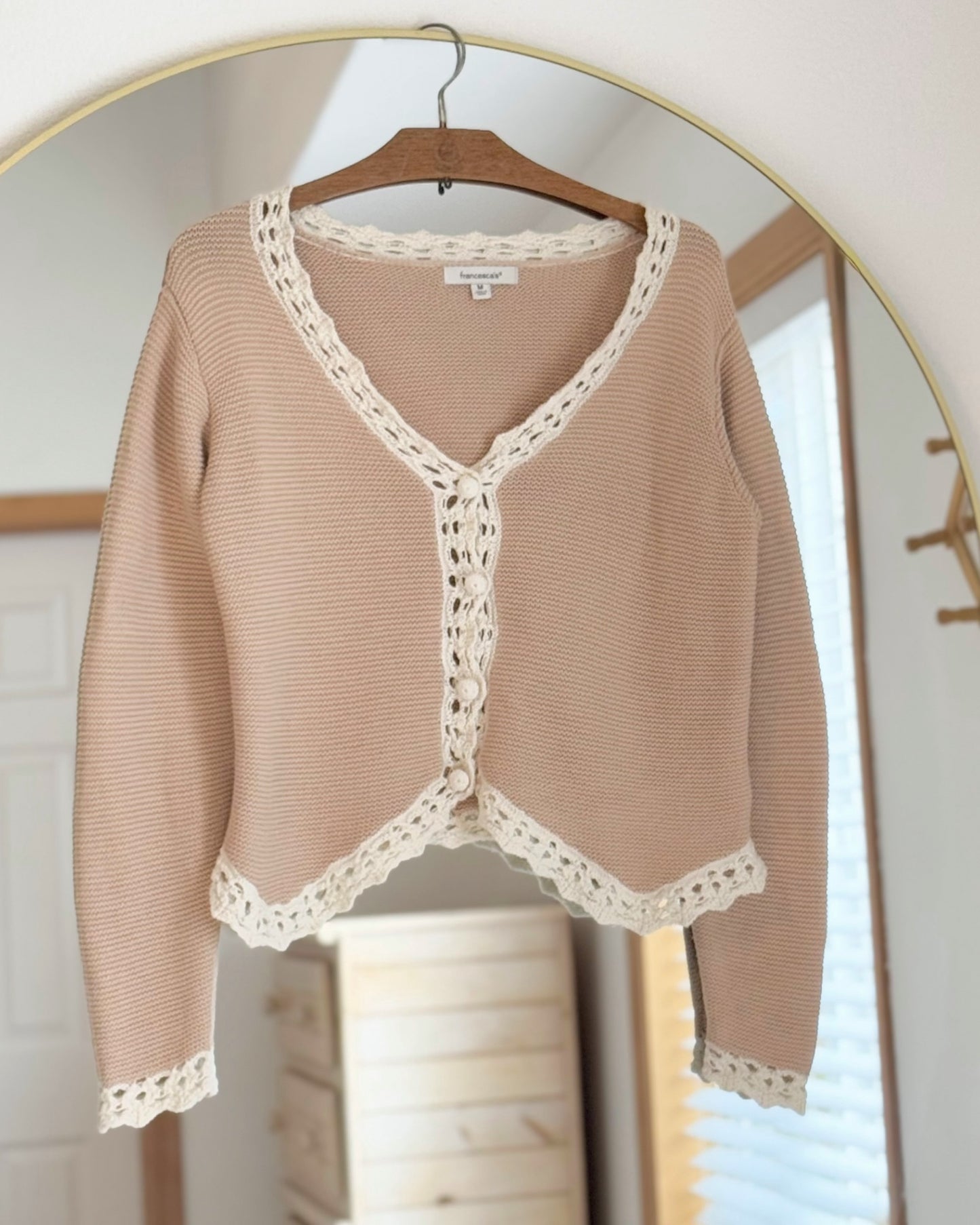 Crochet Trim Cardigan Sweater (M)