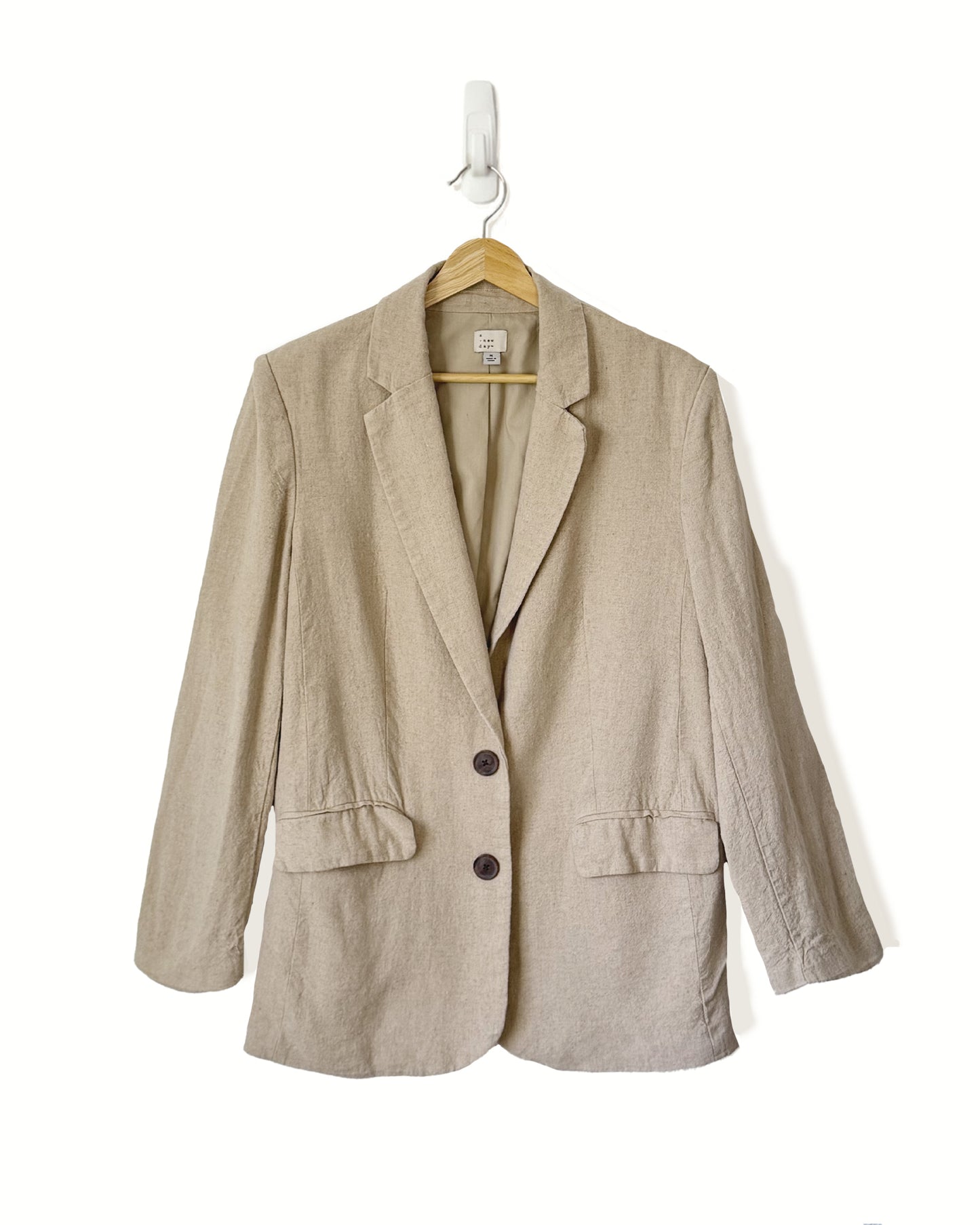 Oversized Linen Blend Blazer | Beige (M)