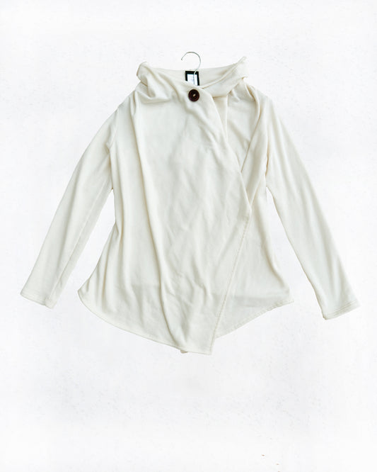 One-Button Fuzzy Wrap Cardigan (XS)