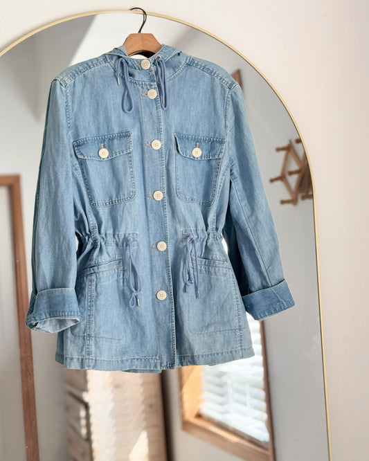 Hooded Cotton Hemp Lightweight Denim Jacket (M-1X)