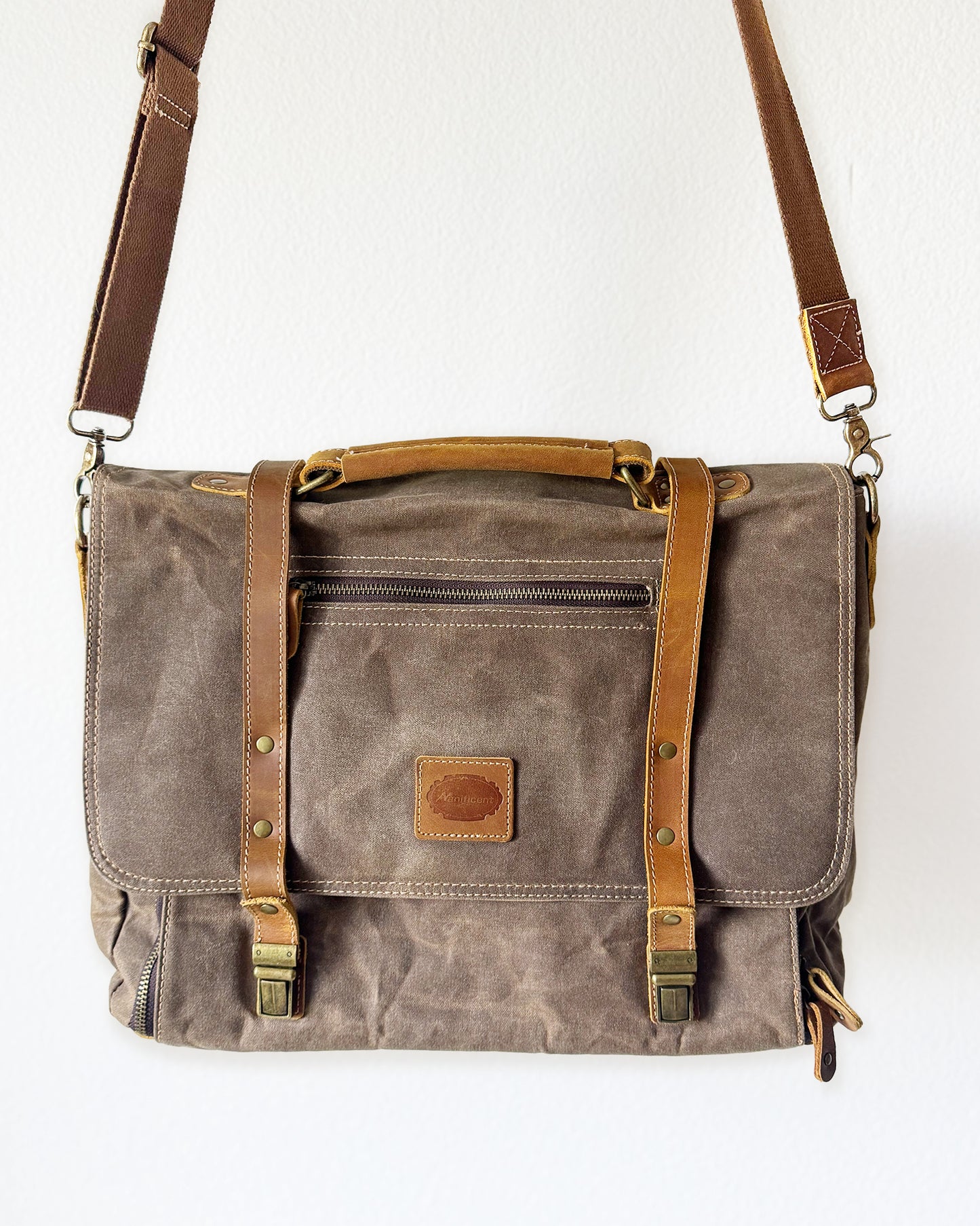 Waxed Canvas Leather Messenger Bag (15" x 12" x 4")
