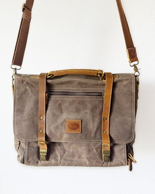 Waxed Canvas Leather Messenger Bag (15" x 12" x 4")
