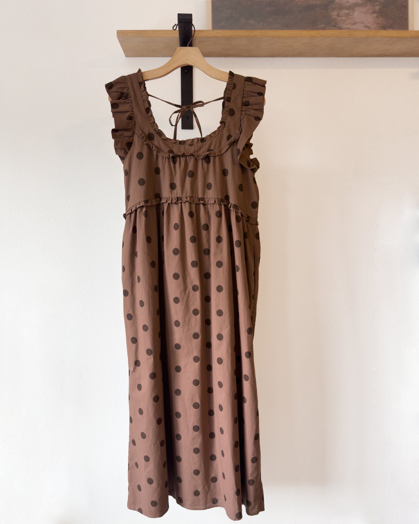 Ruffle Detail Maxi Dress in Chocolate Dot (S)
