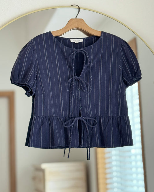 Button & Bow Short-Sleeve Cardigan (M)