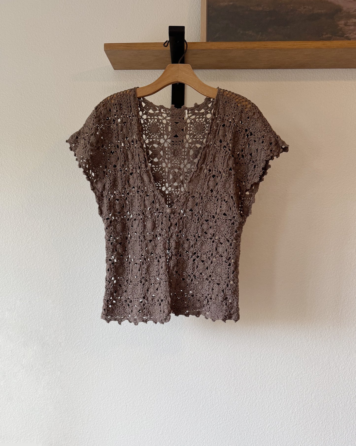 Crocheted Short Sleeve Cardigan (L)