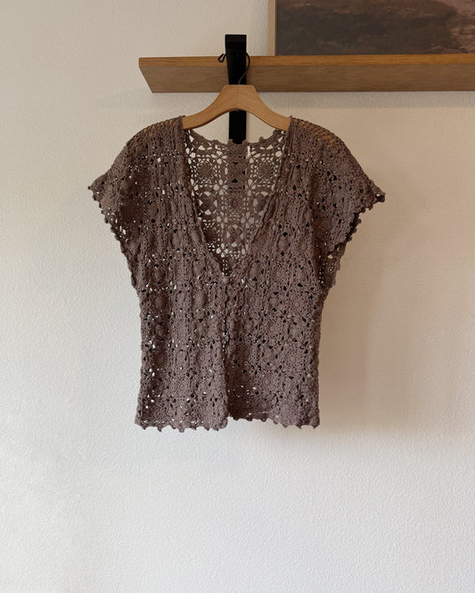 Crocheted Short Sleeve Cardigan (L)