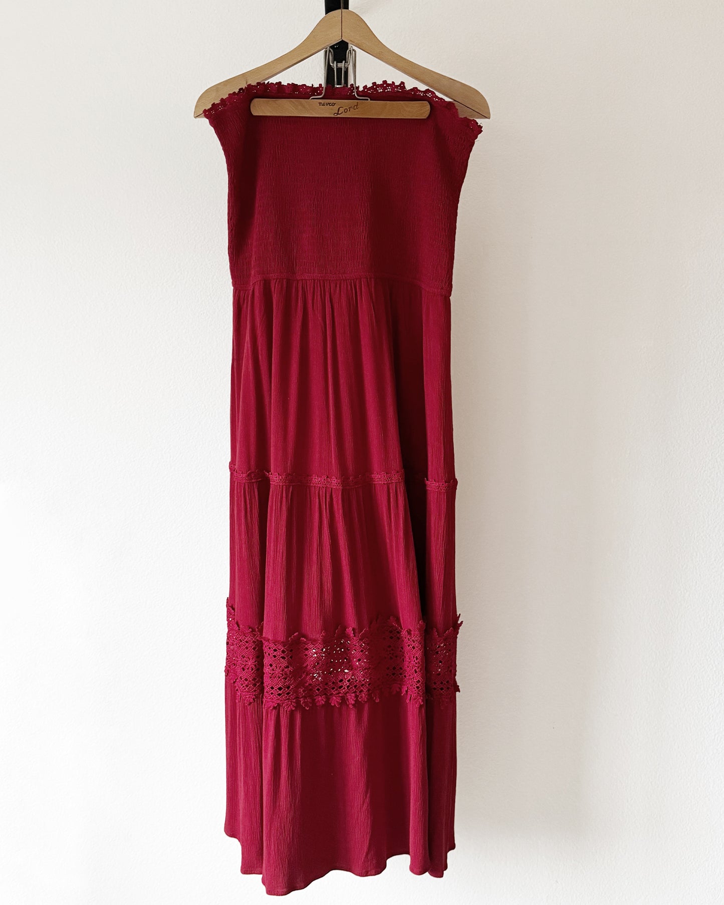 Bohemian Strapless Lace Trim Maxi Dress (XL)