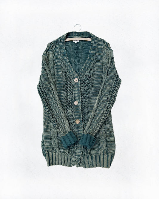 Cotton Cable Knit Cardigan Sweater (M)
