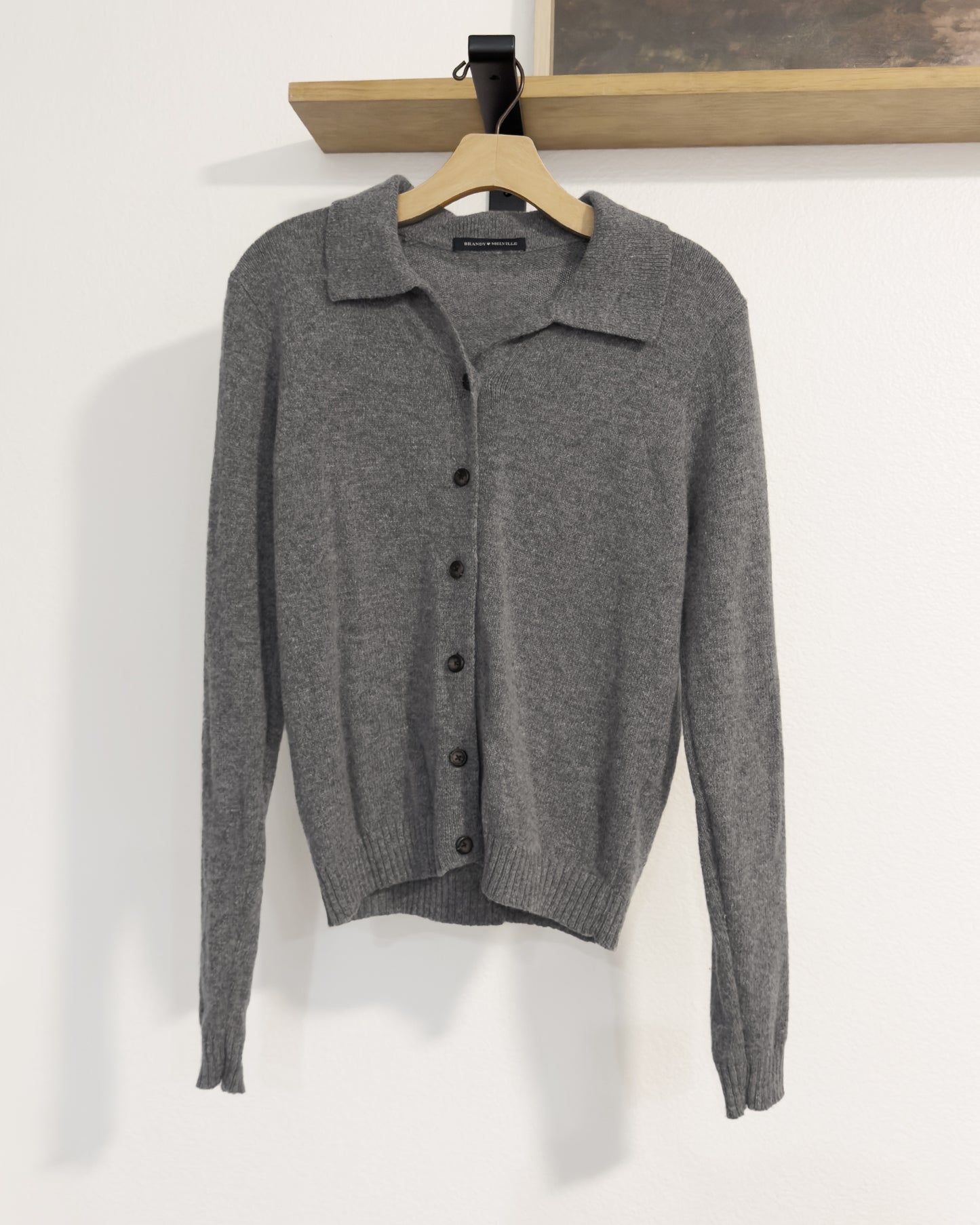 Wool Blend Collared Cardigan Sweater (M)