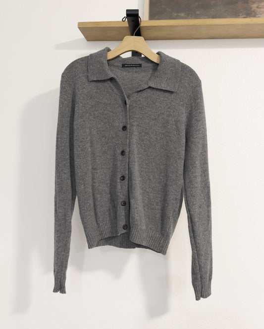 Wool Blend Collared Cardigan Sweater (M)