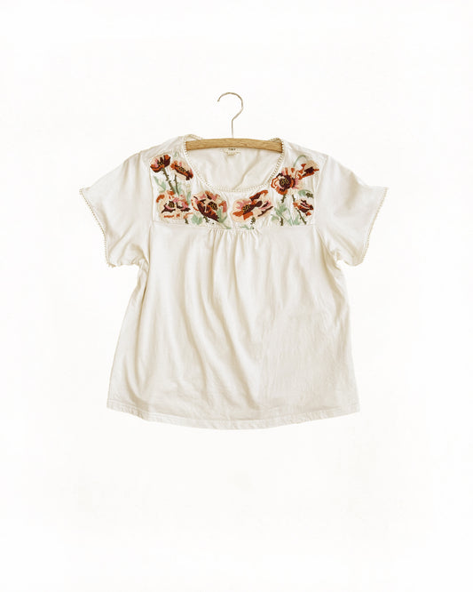 Anthropologie Tiny Fern Embroidered Cotton Tee (XS)