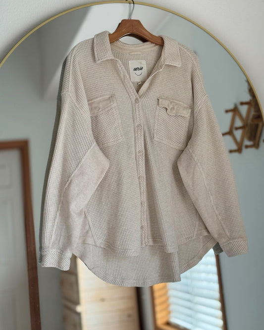 Oversized Lumberjane Waffle Button Down Top (M/L)