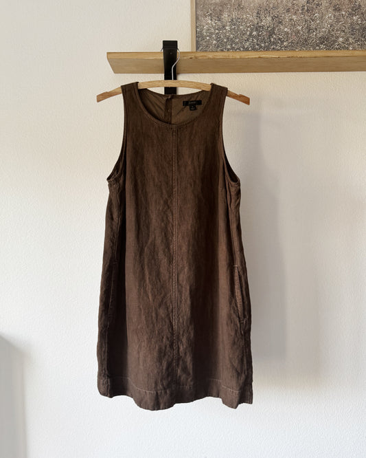 Linen Button-Back Sleeveless Shift Dress (S)