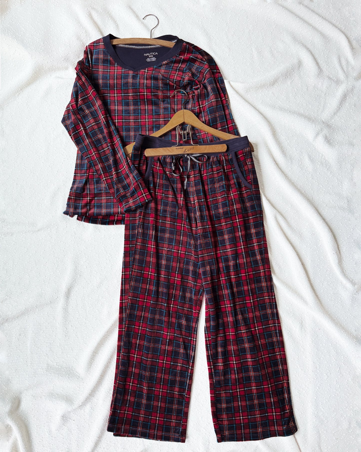 Velour Plaid Pajama Pants Set (S)
